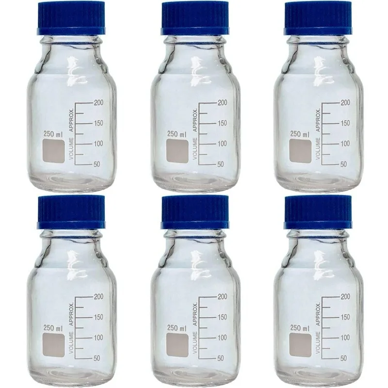 50ml/100ml/250ml /500ml Glass Round Media Storage Bottles with GL45 Screw Cap, Borosilicate Glass, (Pack of 2)