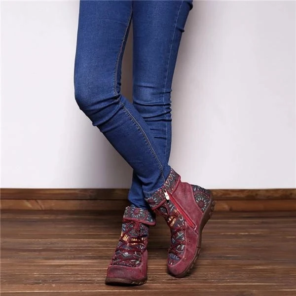 Г., новые зимние женские ботинки Ботильоны на молнии с вышивкой в стиле ретро для отдыха удобная женская обувь на плоской подошве с перекрестной шнуровкой