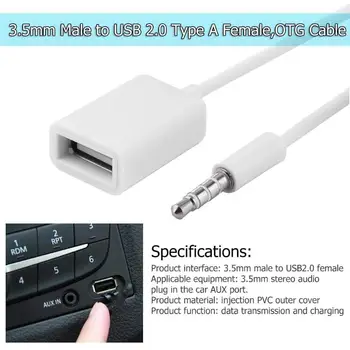 

3.5mm Male Audio AUX Jack to USB 2.0 Type A Female OTG Converter Cable