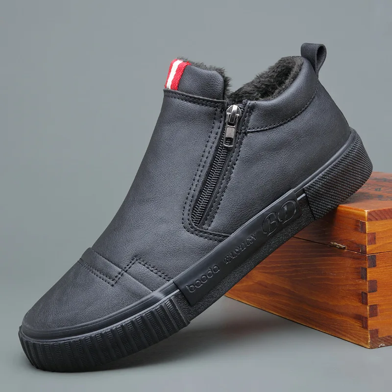 Новинка Зимние мужские кожаные ботинки Модная теплая кожаная обувь с мехом