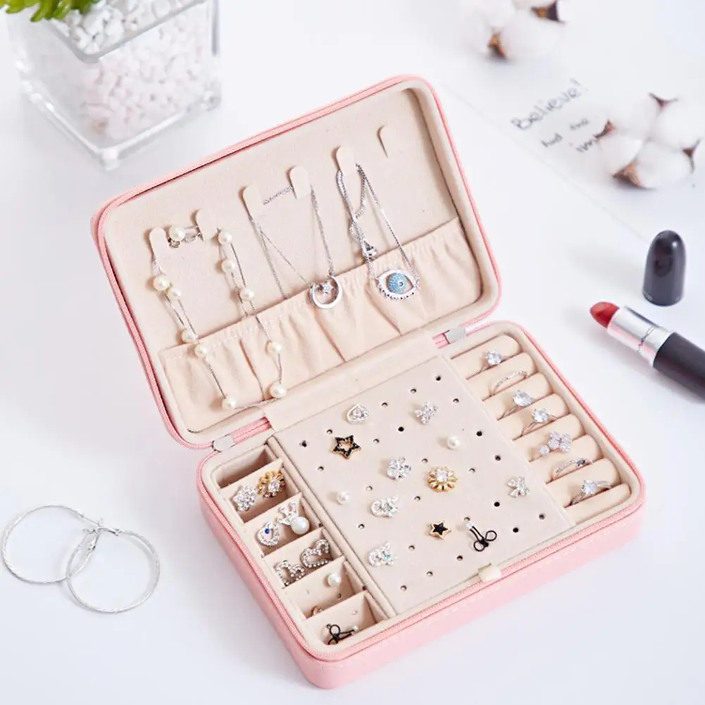 

Korean Style Fresh And Simple Girl Portable PU Jewelry Storage Box Ring Necklace Earrings Organizer For Girl Gifts