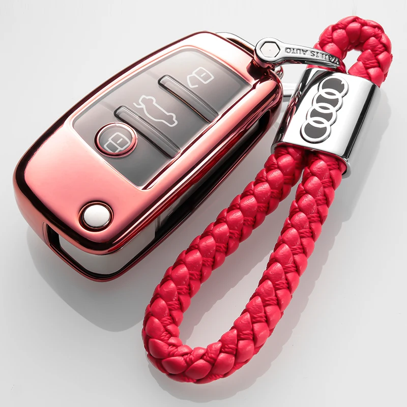 For Audi A3 A4 A6 A8 TTCar key case Fob Protective Chrome TPU Car Key Case Remote Bag Holder Cover Shell Protector
