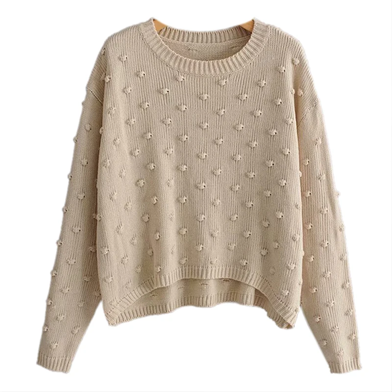 

Women Sweet Loose Knitted Sweater O Neck Long Sleeve Solid Pullover Female Stylish Cutcasual Tops FFZSY409