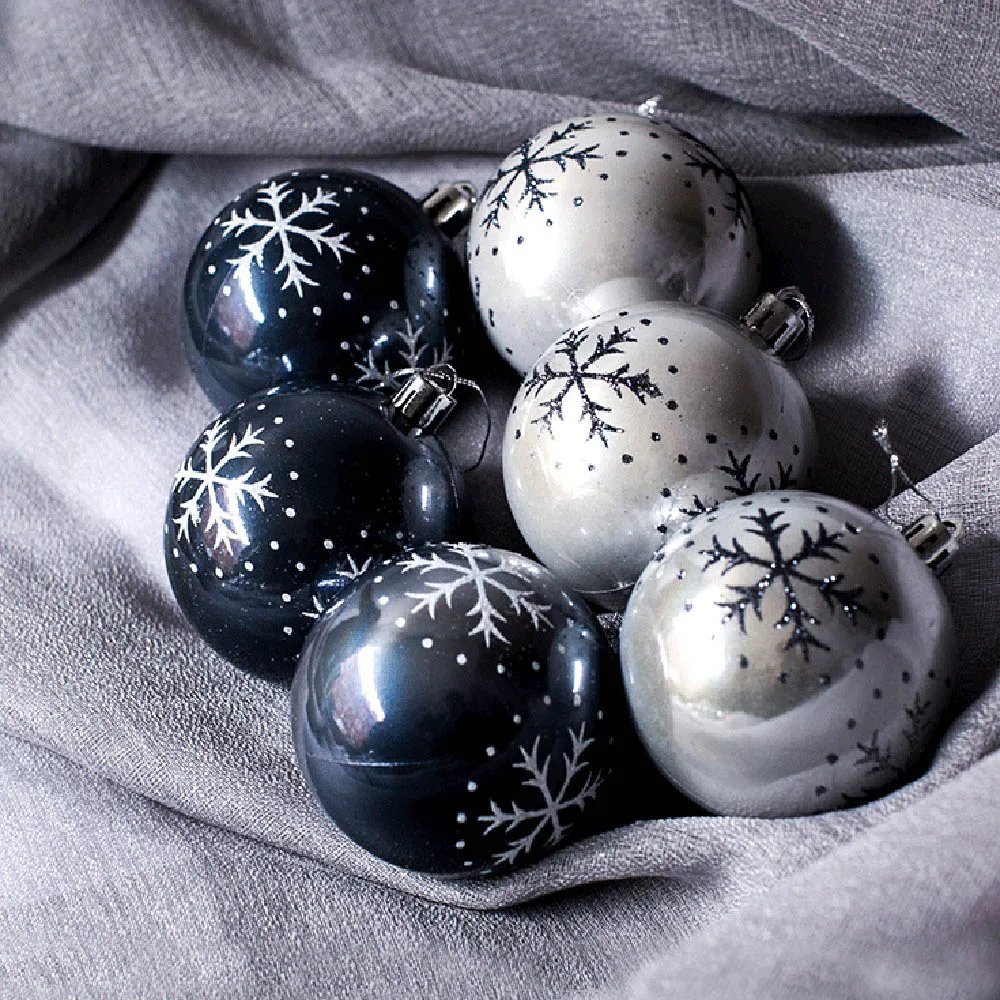 6pcs Plastic Multi-Colors Transparent Xmas Snowball Christmas Tree Ornaments Hanging Pendants Craft New Year Xmas Painted Decors