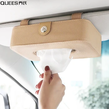 

QUEES Car Tissue Box Card Package Bill Holder Leather Car Sun Visor Sunroof Hanging Tissue Box Creative Car Interior Accessories