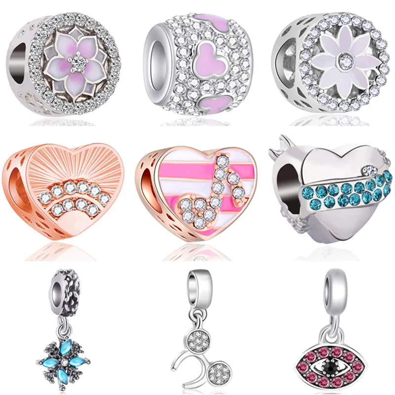 

Long Statement Crystal Butterfly Owl Stars Hearts Evil Eye Pendants Beads Fit Original Pandora Charms Bracelets for Women DIY