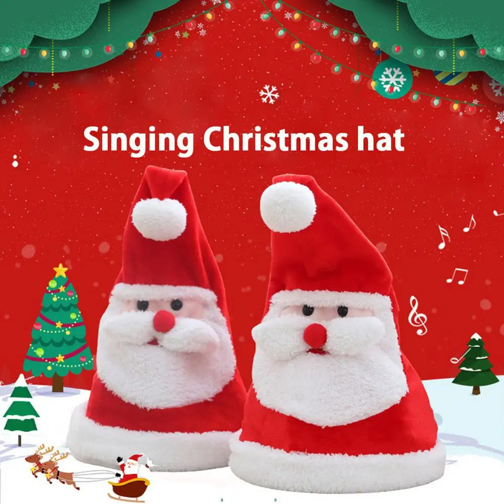 

Plush Electric Christmas Hat Santa Hat with Light Sing Illuminated Swing Dancing Function Xmas Party Gifts for Boys Girls