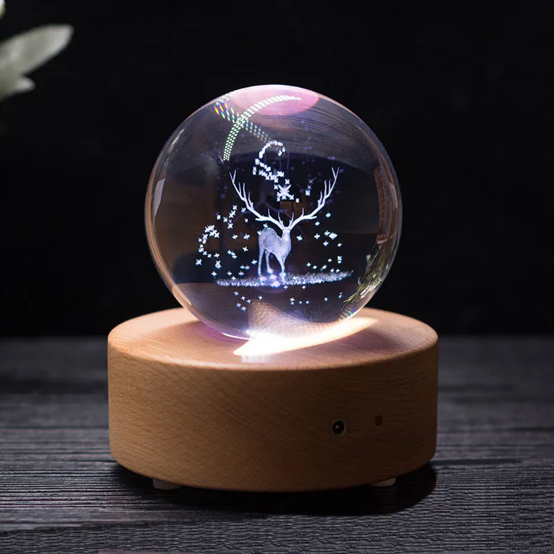 80 мм Хрустальный шар резной красивый 3D пользовательский узор подарок на день рождения украшения, чтобы отправить друзей, чтобы отправить детей - Цвет: elk