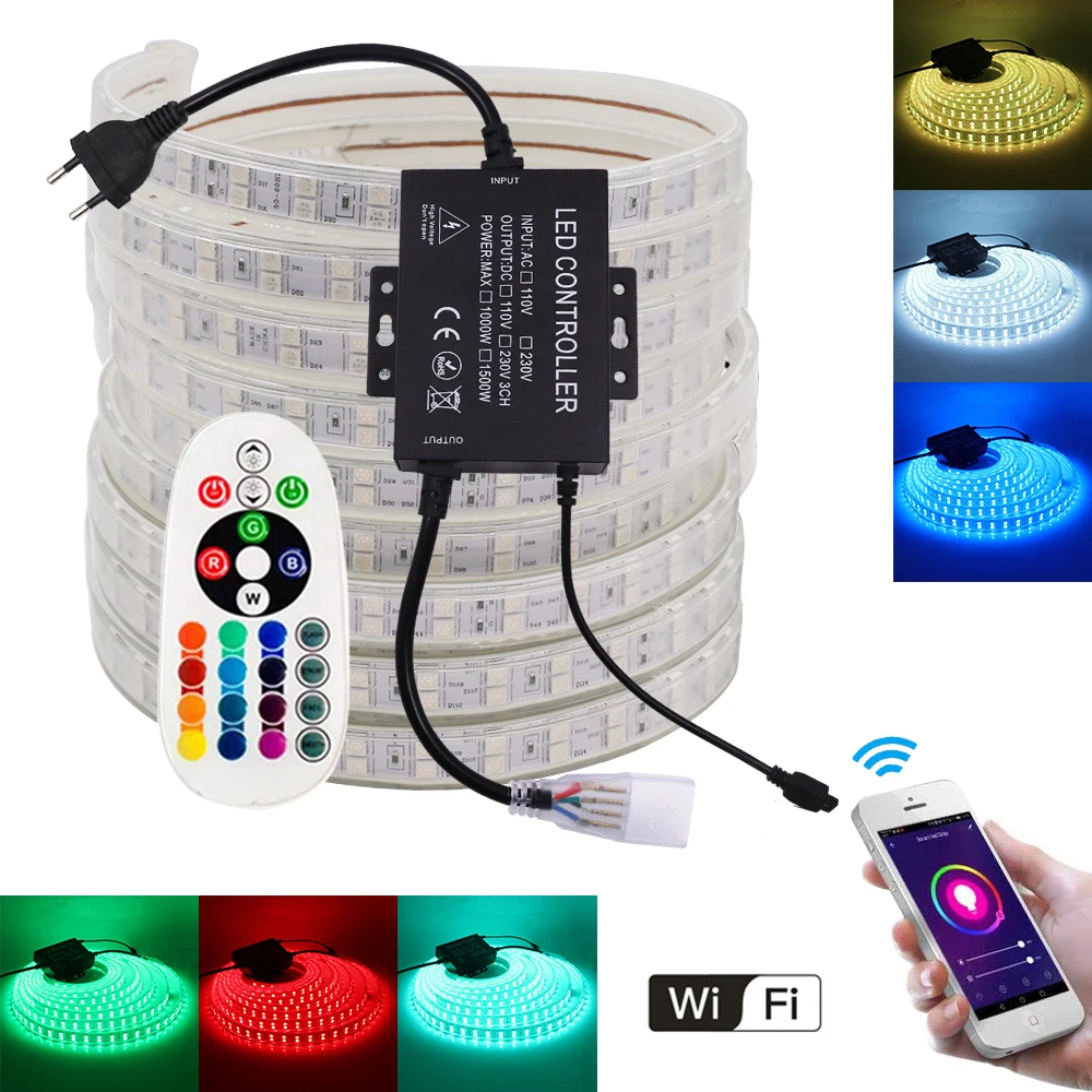 

Светодиодная ленсветильник RGB 5050 с Wi-Fi, пульт дистанционного управления на 24 клавиши, светодиодов/м, водонепроницаемая, IP67, гибкая светодиодная лента для внутреннего освещения, декоративное освещение