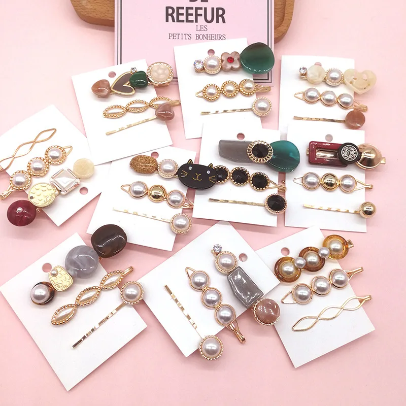 

3pcs/sets Headwear Hair clip sets with pearl for women home hair knot outdoor bow barrettes jewelry Accessories wholesale