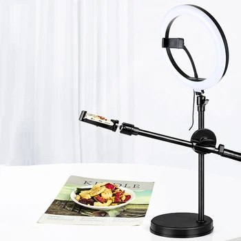 

LED Dimmable Ring Flash Light Monopod Mount Bracket With Phone Holder Photography Lighting Stand For Video Live Youtube Nail Art