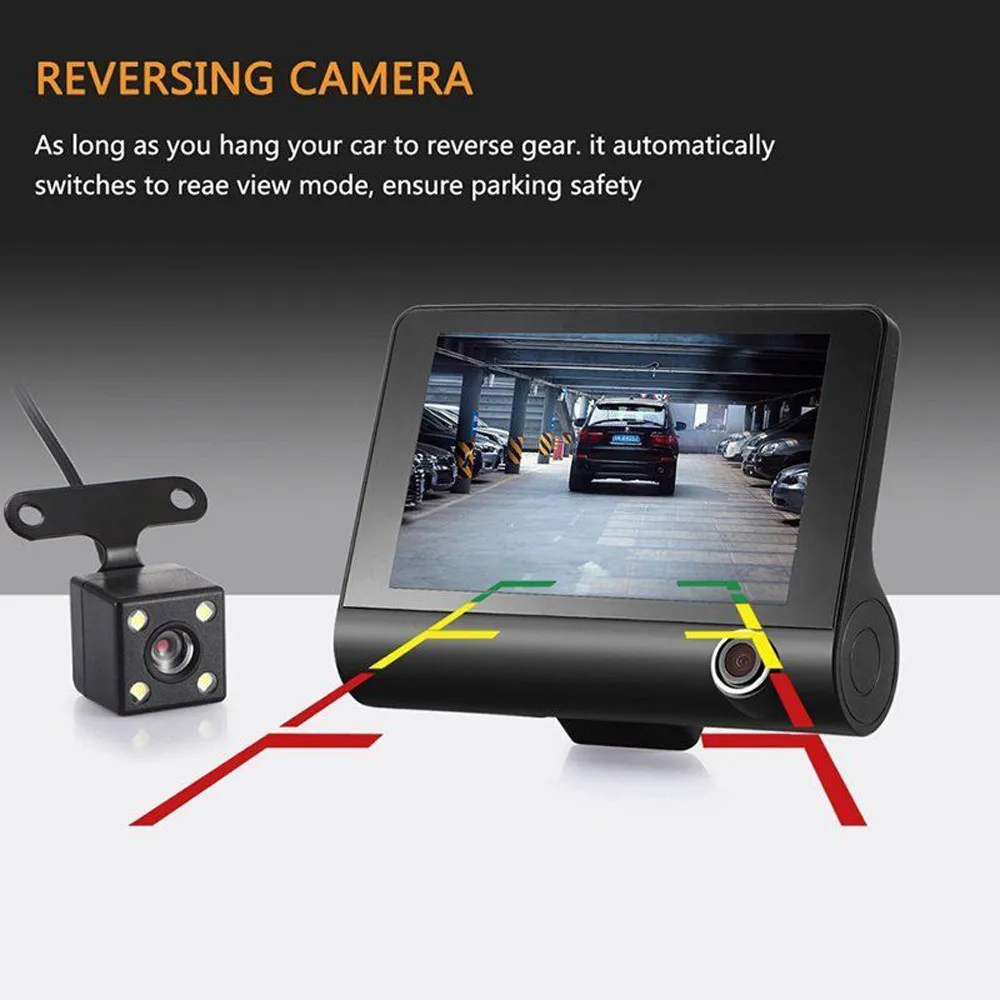 Автомобильный видеорегистратор с 3 объективами, 4 дюйма, HD 1080 P, автомобильная камера ночного видения, портативная видеорегистратор, Автомобильный видеорегистратор, Автомобильная камера заднего вида