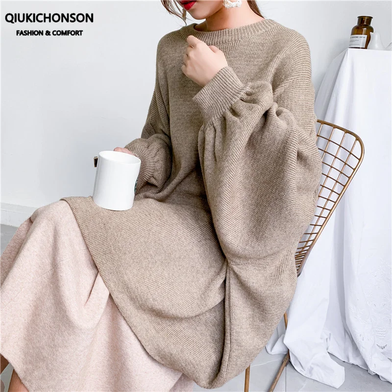 

Oversized Women Sweaters and Pullovers Autumn Winter Lazy Chic Long Knitted Tops Batwing Sleeve High Low Jumper Ladies