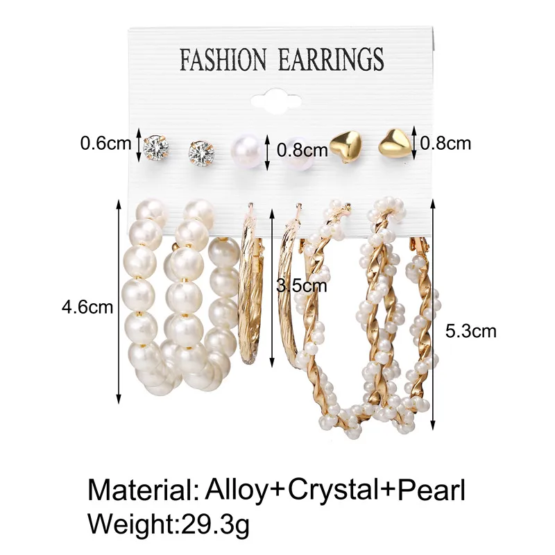 17KM Vintage Moon Pearl Stud Earrings Set For Women BOHO Tassel Geometric Heart Twist Earring New DIY Bohemian Jewelry