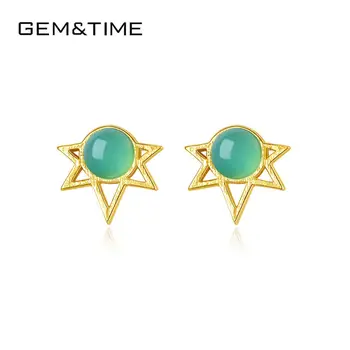 

Gem&Time Genuine 925 Sterling Silver Green Stone Irregulr Stud Earrings For Women Retro Silver Fine Jewelry pendientes SE0249