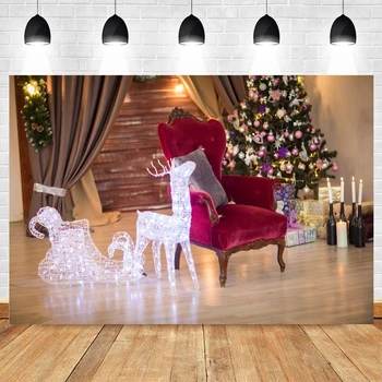 

Yeele White Lights Deer Red Sofa Tree Bolls Merry Christmas Background Photophone Photography Shoots for Decor Customized Size