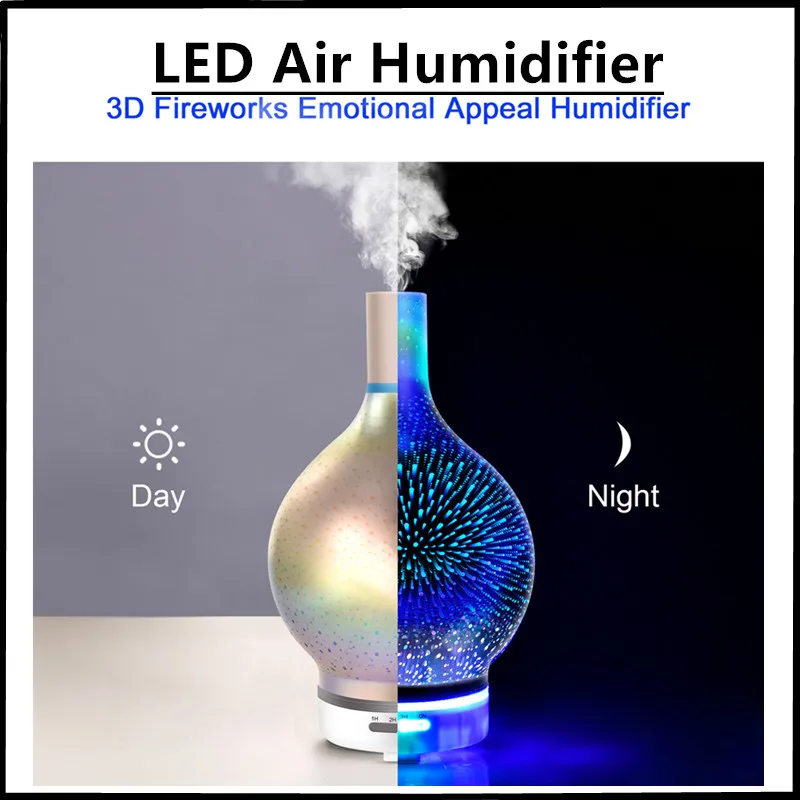 

3D LED light Fireworks Glass Shape Air humidifier Cool Mist Purifier aromatherapy machine aroma humidifier 7 color Night Light