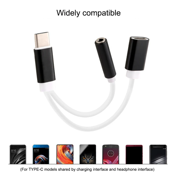 2 в 1 USB-C до 3,5 мм аудио адаптер Тип C Зарядный Кабель-адаптер конвертер для сотового телефона AS99