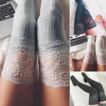 

Women Winter Lace Knee-High Boots Socks Thigh High Long Cotton Warm Stockings