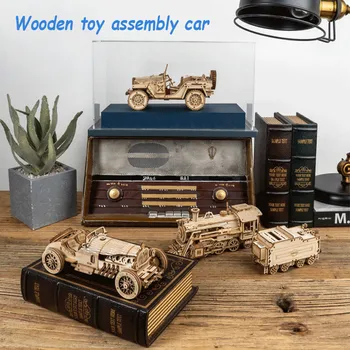 

3D DIY Mechanical windup Wooden Toys For Adult High difficulty Assembly Car Vehicle Series Building Blocks Bricks Birthday Gifts