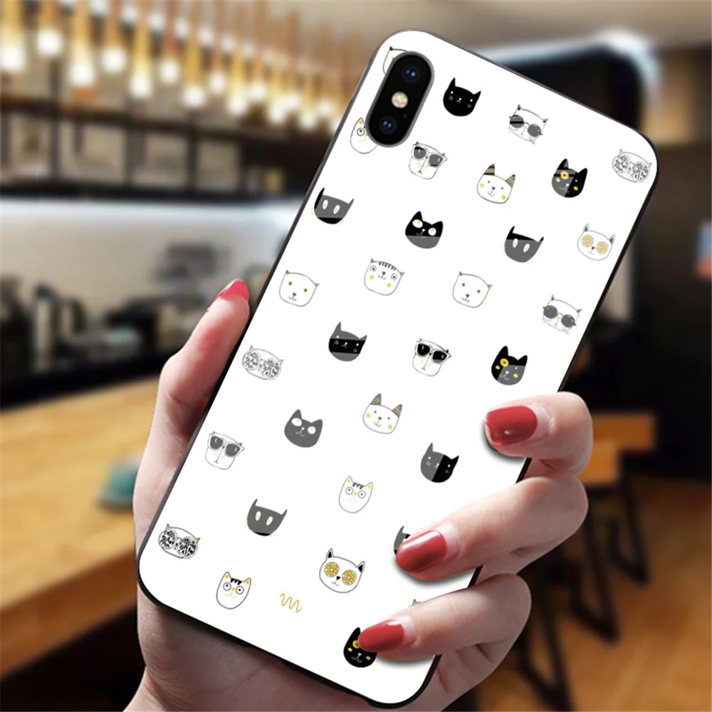 Забавная Милая задняя крышка с изображением кота для iphone XS Max XR X 5 5S 6 6S 7 8 Plus 11 Pro Max, милые чехлы из закаленного стекла - Цвет: 8048