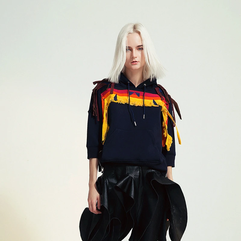 TWOTWINSTYLE Лоскутная Вышивка Женская толстовка с капюшоном с длинным рукавом Пуловеры уличная Женская толстовка Новая мода