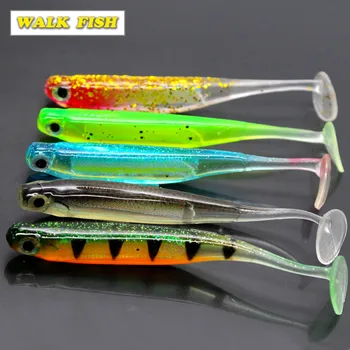 

Walk Fish Fishing soft bait 70mm 90mm 2g 5g T tail fish fishing lures Rainbow color Sequin swing winter Ice fishing spinner bait