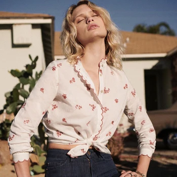 

Embroidery White Shirt Women Summer Casual Ruffled Neck Long Sleeve Elegant Blouse 2020 Chic Office Lady Women Shirts Autumn