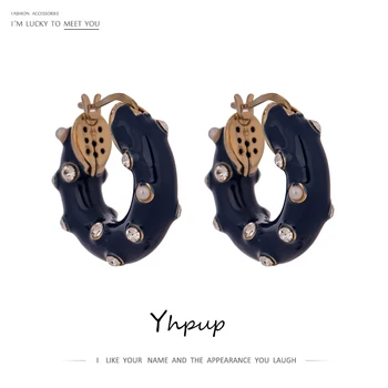

Yhpup Brand Chunky Enamel Chic Hoop Earrings Statement Charm Stylish Copper Earrings Jewelry for women Party Gift Inlaid Pearls