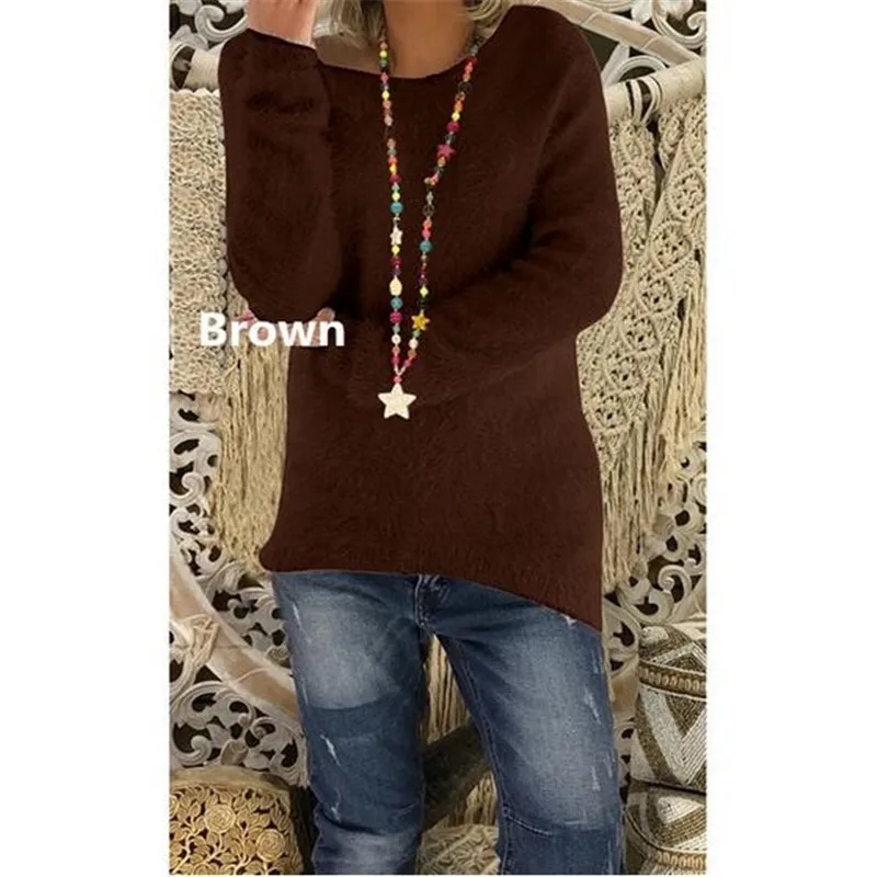 Женский пуловер с длинным рукавом размера d, повседневный теплый свитер, свободные топы, 5XL размера плюс, женские свитера, зимняя одежда - Цвет: Коричневый