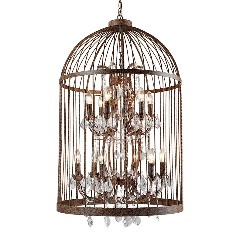 

Rustic Stainless Steel Metal Storage Bird Cage Design Led Raw Druzy Crystal Drop Chandelier Pendant Light Lamp Fixtures