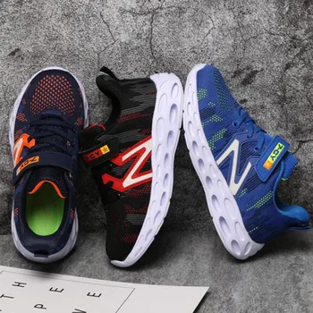 

Spring Autumn Children's' Breathable Flying Weaving Shoes With Hook Loop Design Air Mesh Patchwork Canvas Shoes For Boys'
