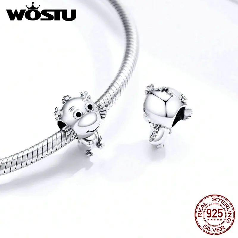 WOSTU маленькие драконы бусины 100% Стерлинговое Серебро 925 пробы мультяшный дракон