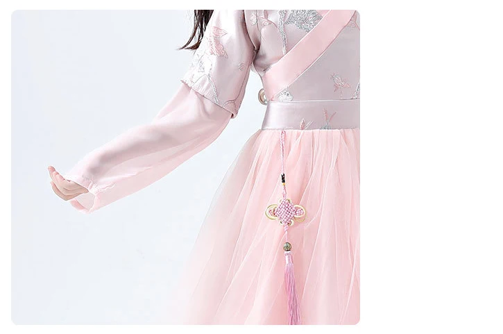 Платье принцессы с длинными рукавами; осенний китайский костюм Hanfu для девочек; платье для сцены; юбка Hanfu