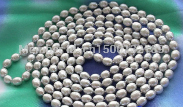 J00398 длинные 10" серый рис пресноводный жемчуг ожерелье(A0329