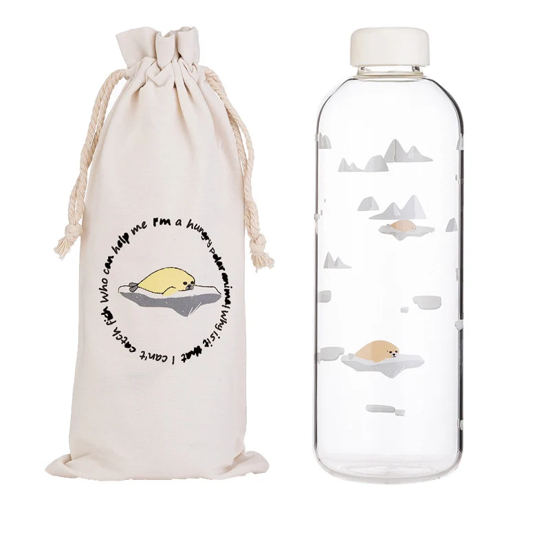 HB-1000ML 1000 мл стеклянная бутылка для воды с океанским уплотнением и Китом с рукавом, портативные креативные спортивные бутылки, чайник для кемпинга, посуда для напитков - Цвет: HB-1000ML