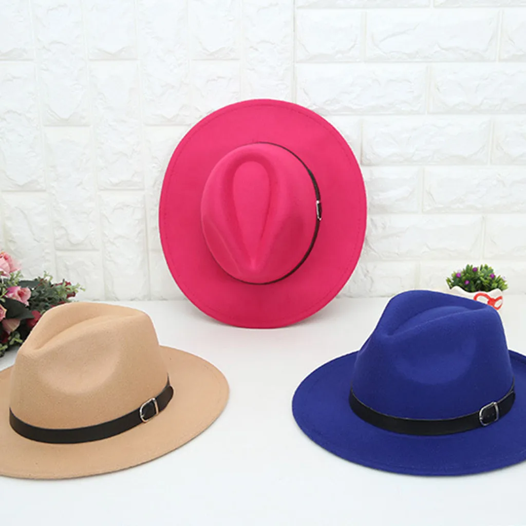 Для женщин s шерстяной джазовый фетровые шляпы для Для женщин большими полями ковбойской Для женщин белая верхняя шерстяная фетровая Outback шляпа Панама шляпа с широкими полями с поясом