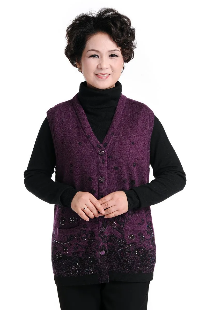 Best Price New Style Middle Aged And Elderly People Wool Vest Women's Wool Vest Plus-sized Middle-aged Women Dress Vest Cardigan