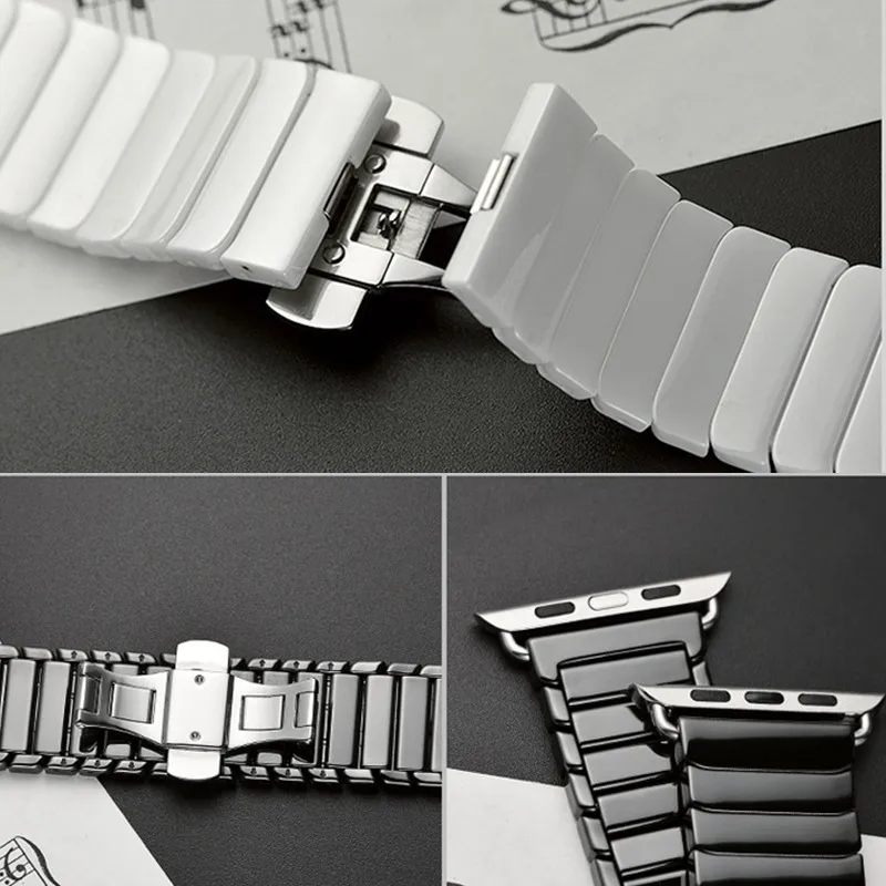 Ceramic Strap for Apple Watch Band 44mm 40mm 45mm 49mm 41mm 42mm 38mm Stainless steel bracelet iWatch series 8 6 5 3 se 7 ultra