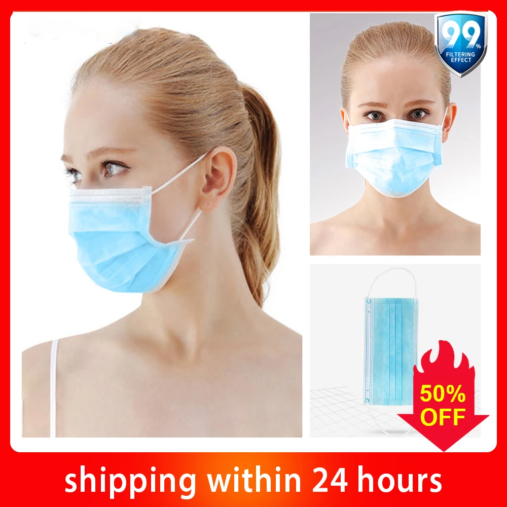 

50pcs/100pcs/500pcs Disposable 3-Layer Mask Non-woven Fiber Fabric Face Mask Protective Mask Mouth Mask filter Mask dust masks