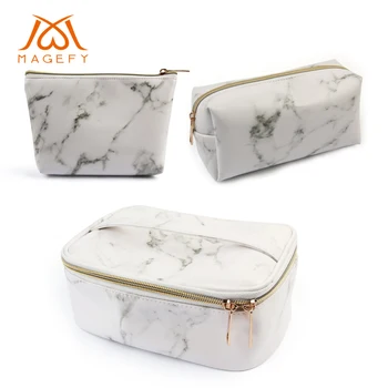 

MAGEFY 3Pcs Makeup Bags Portable Travel Cosmetic Bag Waterproof Organizer Multifunction Case Gold Zipper Marble Toiletry Bag
