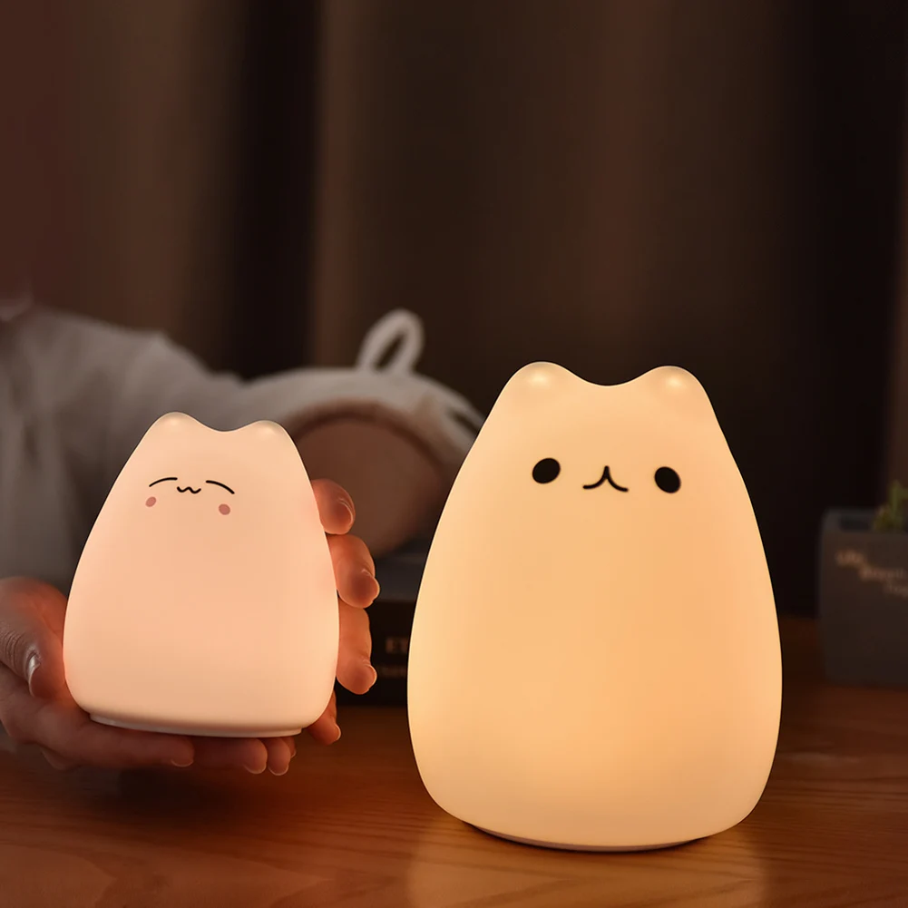 Soft Silicone Kawaii Mini Cute Cartoon Night Light Cat Shaped Pat Lamp