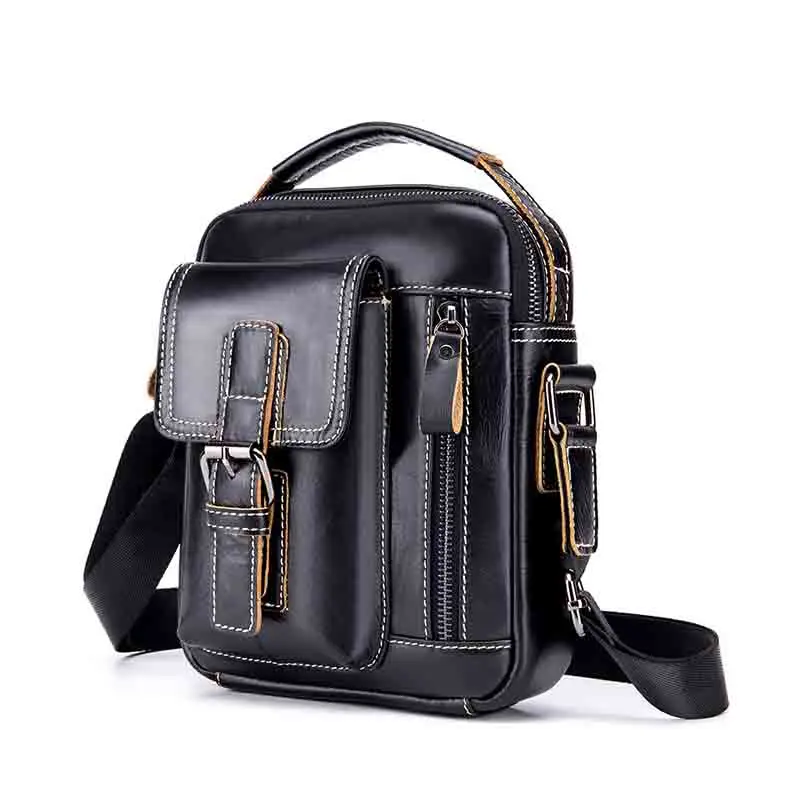 

1012 Genuine Leather Fashion Casual Messenger Bag Solid Color Business High Quality Air Travel Bag Large Capacity Shoulder Bag