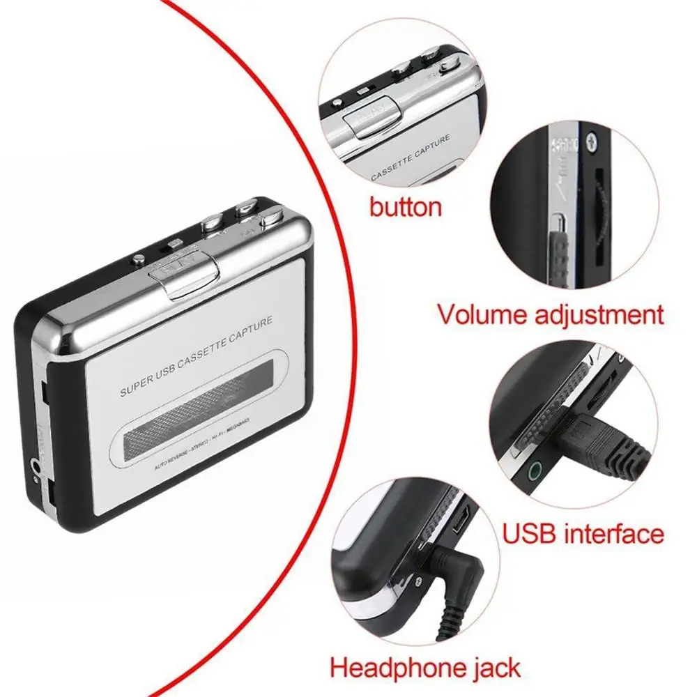 USB2.0 Portable Tape to PC Super Cassette to MP3 Audio Music CD Digital Player Converter Capture Recorder + Headphones