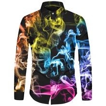 Cloudstyle – chemise à manches longues et col rabattu pour homme, vêtement Streetwear à la mode, imprimé en 3D, avec boutons