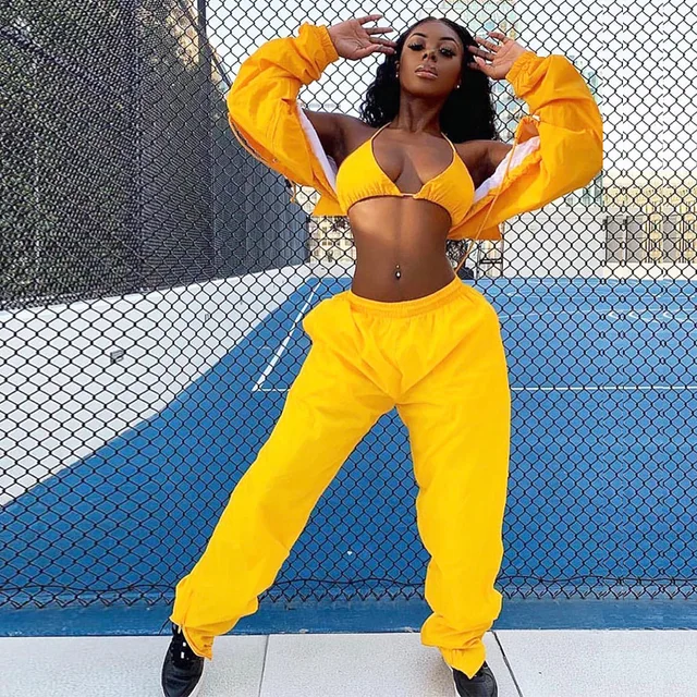 BOOFEENAA Sexy 3 Piece Set for Women Tracksuit Windbreaker Outfit Mujer  Rave Festival Streetwear Sports Matching Sets C16 BC69|Pant Suits| -  AliExpress