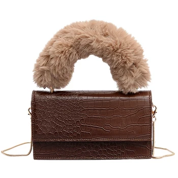 

2020 New Fashion Female Tote bag Quality PU leather Women's Crocodile pattern Handbag Plush Portable Shoulder Messenger bags