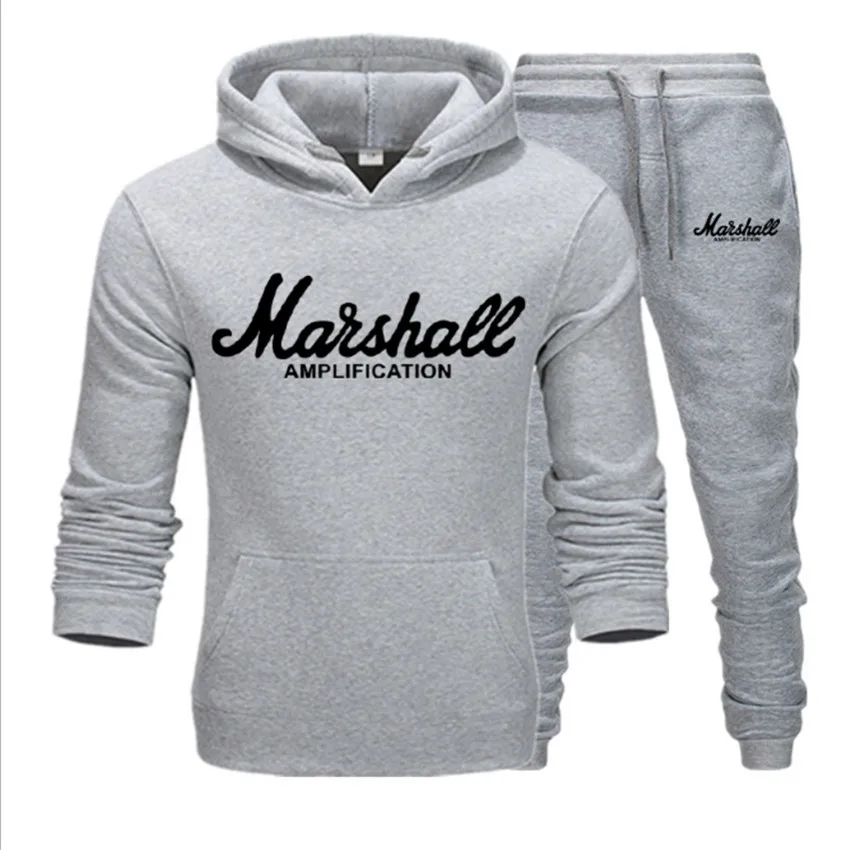 Marshall, спортивный костюм, толстовка с капюшоном, Мужская брендовая одежда, повседневная, хлопок, осень/зима, теплые толстовки, мужской повседневный спортивный костюм, костюм