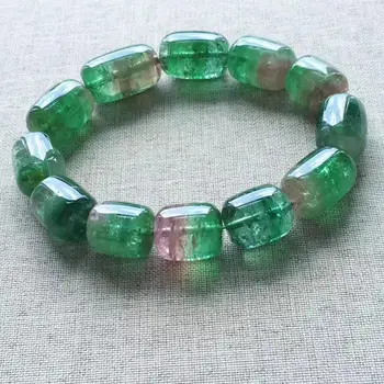 

Certificate Natural Watermelon Tourmaline Green Red Clear Barrel Beads Bracelet 12.5*15.5mm Brazil Women Crystal Jewelry AAAAAA