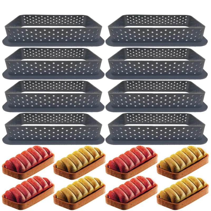 10pcs Rectangle Shape Cake Mold Silicone Cake Cutter DIY Bakery Baking Tool Tart Decorating Mousse Circle Ring Dessert Tool